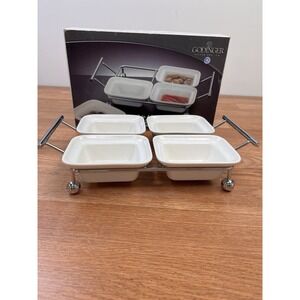Godinger 4 Section Relish, Condiment, Nut,‎ Snack Serving Dish with Metal Rack